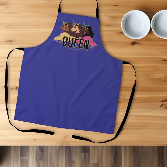 Tablier Afro Unicorn Queen Trio Design (Apron on table)