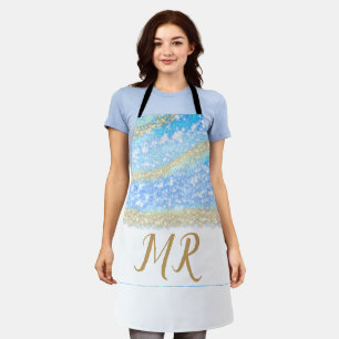 Tablier agate bleu or parties scintillant étincelle monogr