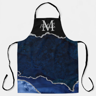 Tablier Agate de marbre bleu marine et argenté