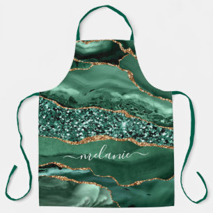 Tablier Agate Green Gold Parties scintillant Geode Marbre 