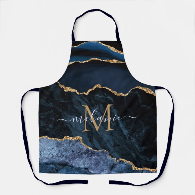 Tablier Agate Marine Blue Gold Gemstone Marble Nom du mono (Recto)