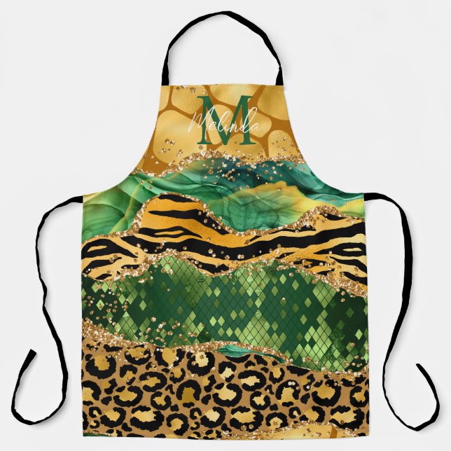 Tablier Agate Poster de animal Gold et Green Safari (Recto)