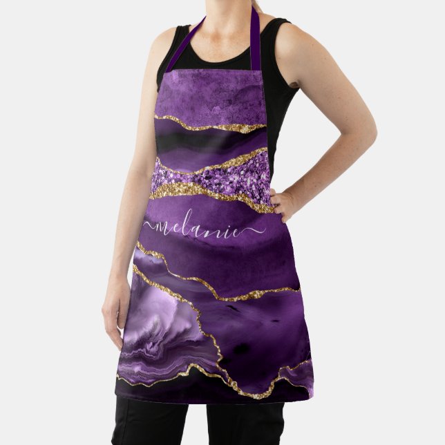Tablier Agate Purple Gold Parties scintillant Marbre Nom p (Insitu)