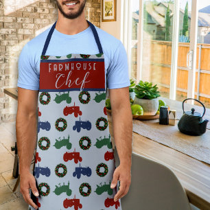Tablier Agritourisme Noël Chef Tracteurs Couronnes