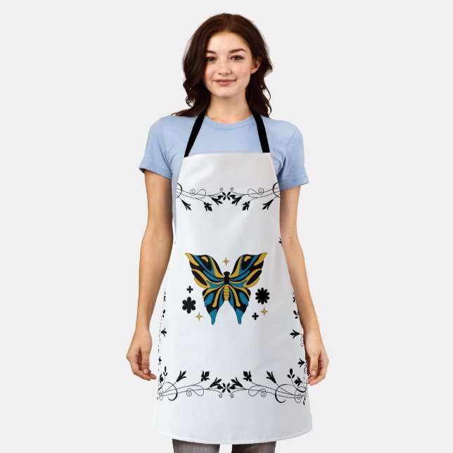 Tablier Ailes Enchantées – Papillon Noir et Bleu (Porté)
