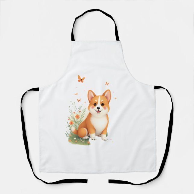 Tablier Akita Chien avec Fleur et T-shirt Papillon (Recto)