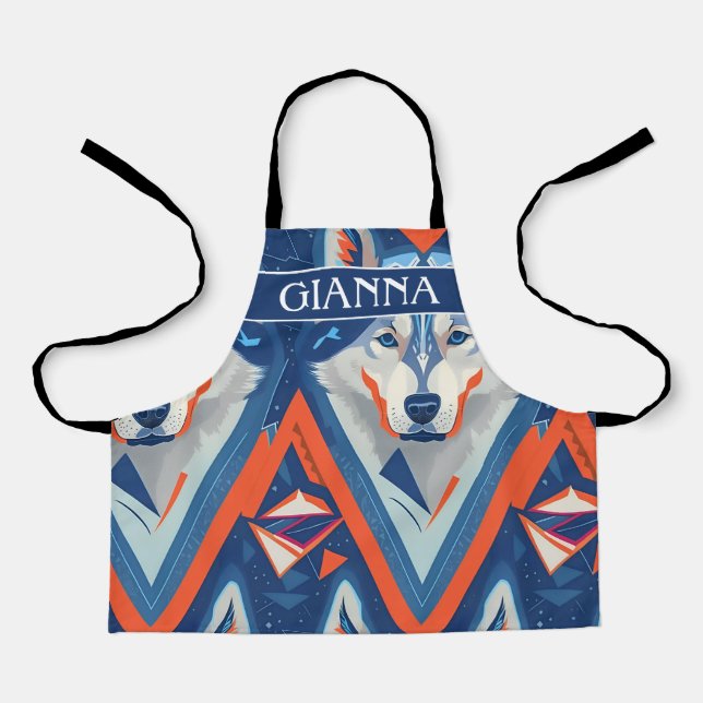 Tablier Alaskan Husky Motif géométrique coloré (Recto)