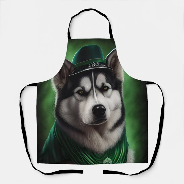 Tablier Alaskan Malamute chien en robe de fête St. Patrick (Recto)