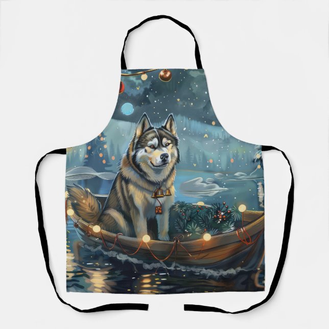 Tablier Alaskan Malamute Noël Festive Voyage (Recto)