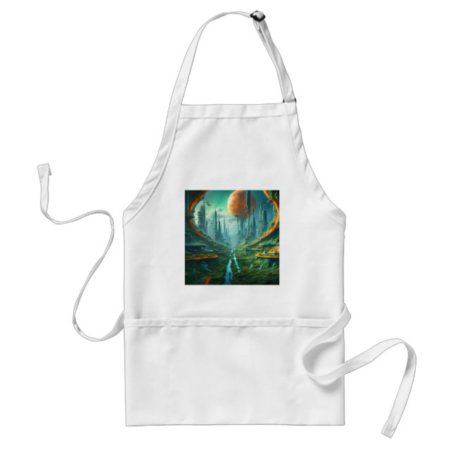 Tablier Alien Nature & Futuriste Ville Surreal Sci-Fi Art (Devant)