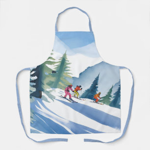 Tablier Allons Ski   Peinture Aquarelle d'Hiver