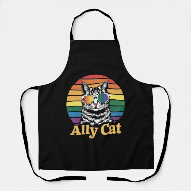 Tablier Ally Cat LGBT Rainbow Flag LGBTQ Cadeau (Recto)
