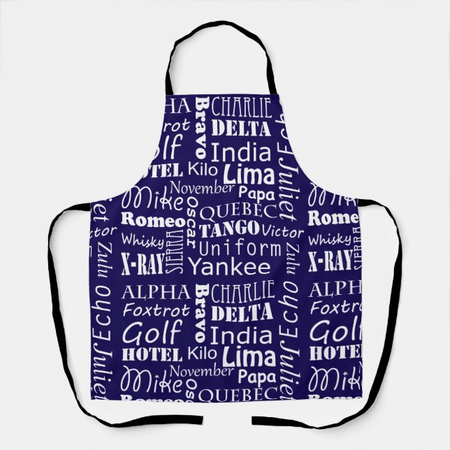Tablier Alphabet phonétique Imprimer bleu et blanc (Recto)
