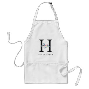TABLIER ALPHABÈTES FLORAUX BLEUS DOUX NOM LETTRE H