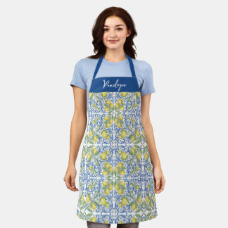 Tablier Amalfi Lemon Italian Blue TileAll-Over Print Apron