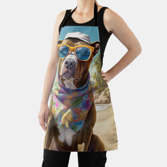 Tablier American Staffordshire sur la plage, cadeau d'été (Insitu)