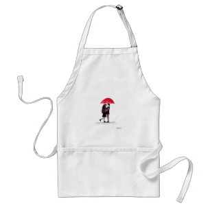 Tablier Amour couple avec parapluie rouge art