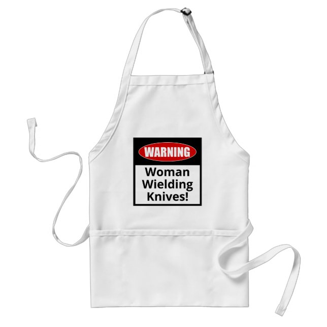 Tablier Amusant Apron : Attention - Femme brandissant des  (Devant)