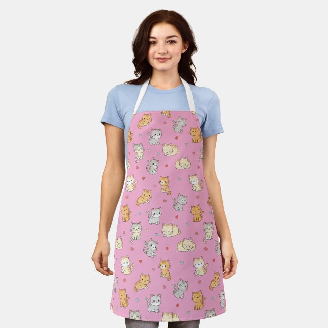 Tablier Amusant Apron Pour Amoureux des chats Kawaii Motif (Porté)