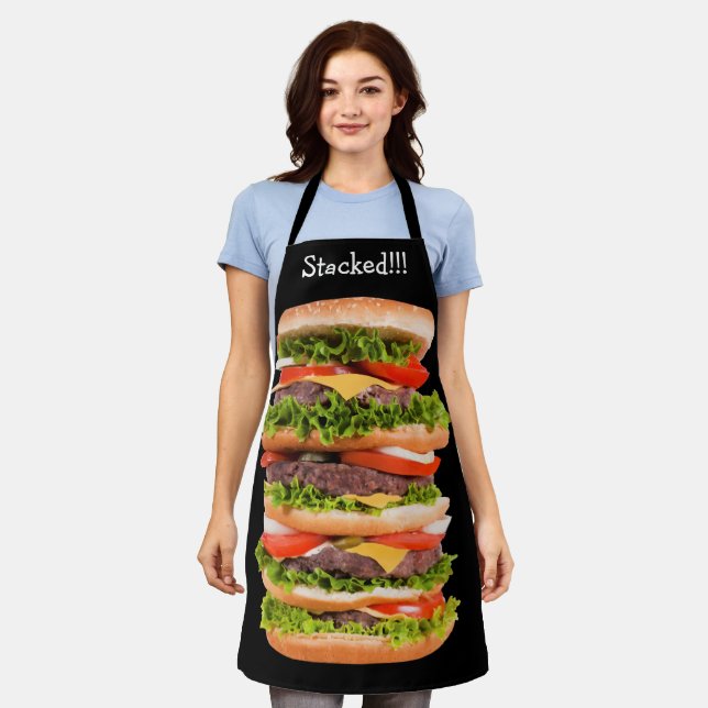 Tablier Amusant Hamburger empilé Thème de la cuisine (Porté)