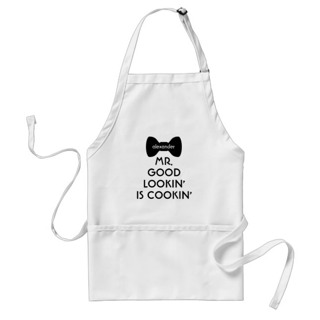 Tablier Amusant Moderne M. Bon Regard Bowtie Cuisine Grill (Devant)