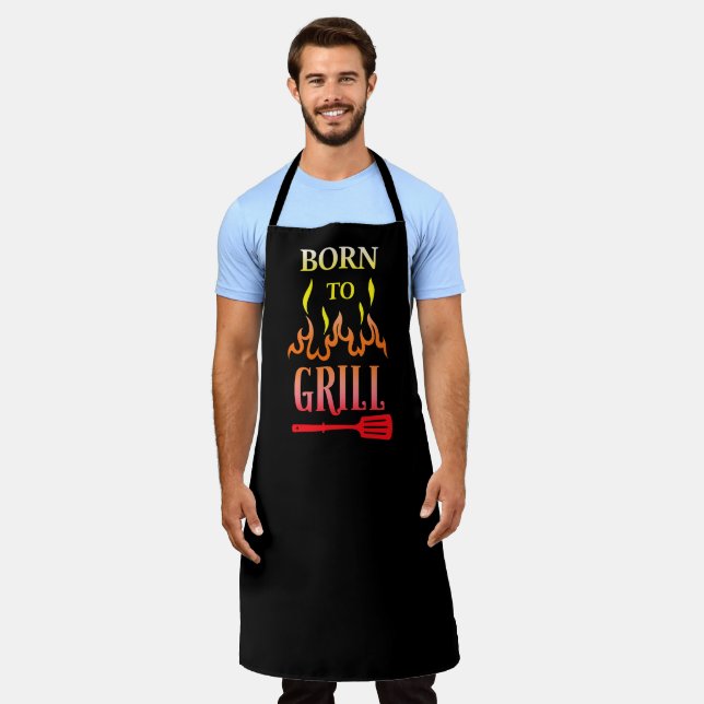 Tablier Amusant Né pour Grill Black Grill BBQ Flame (Porté)