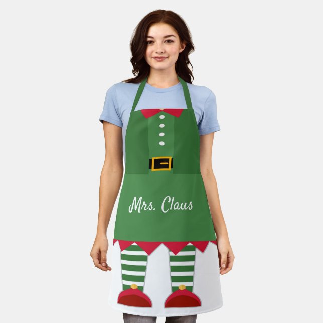 Tablier Amusante Mme Claus Noël Coutume verte et rouge (Porté)