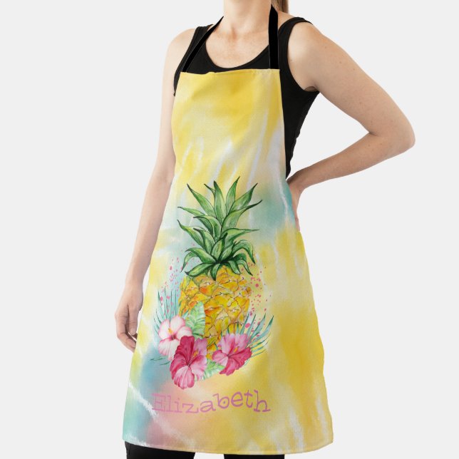 Tablier Ananas, Hibiscus aquarelle Rainbow Tie Dye (Insitu)