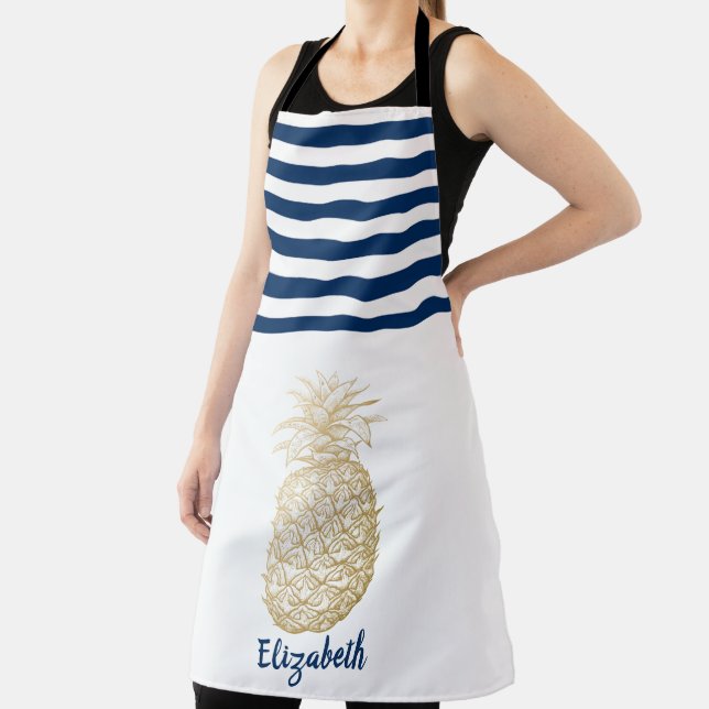 Tablier Ananas Or Marine Bleu Blanc rayé (Insitu)