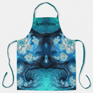 Tablier ANASTASIE ~ ABSTRAIT FRACTAL Bleu Aqua Blanc ~