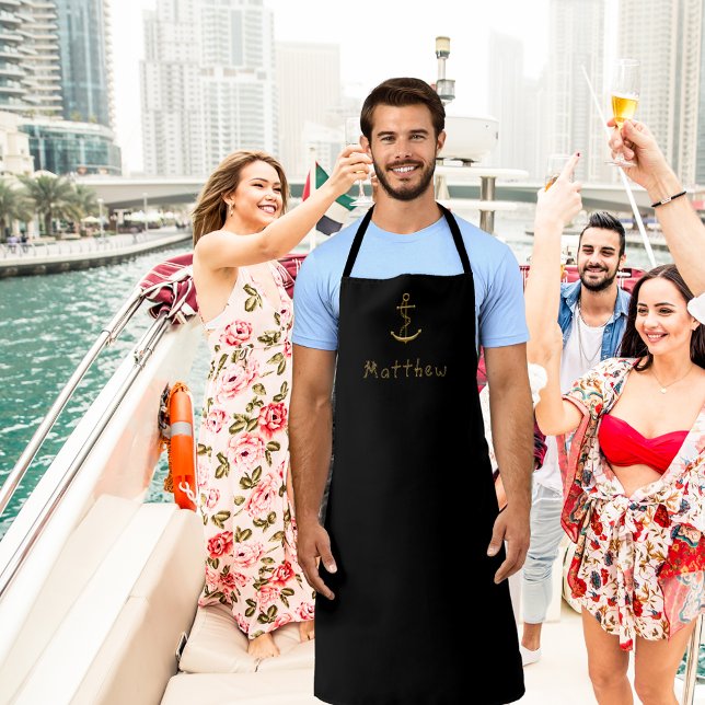 Tablier Ancrage en or noir nom personnalisé nautique (Créateur téléchargé)