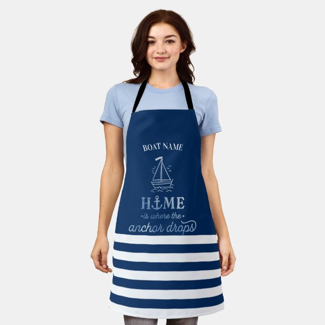 Tablier Ancre nautique Marine Blue Striped (Porté)