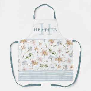 Tablier Ap monogrammé floral de printemps à l'aquarelle bl