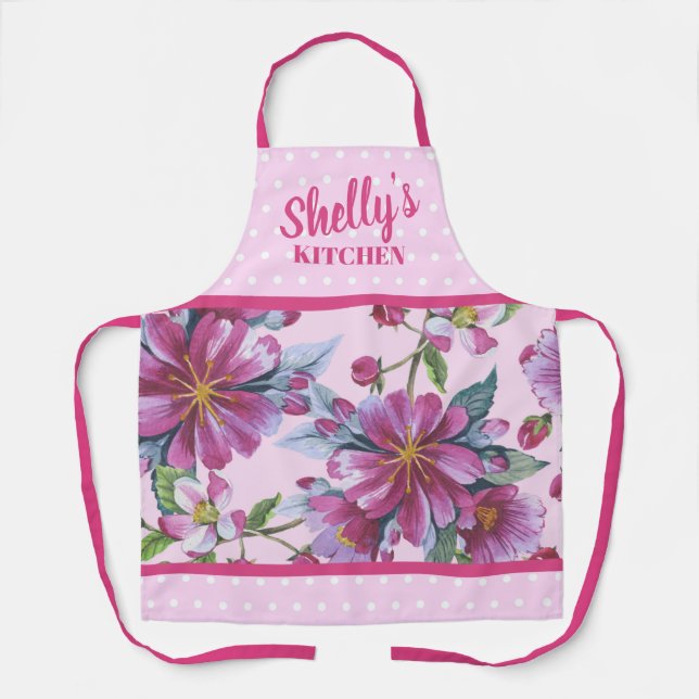 Tablier Apple Blossoms and Pink Polka Dots Apron (Recto)
