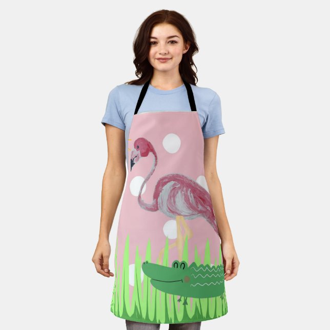 Tablier Apron Alligator Flamant rose féminin (Porté)