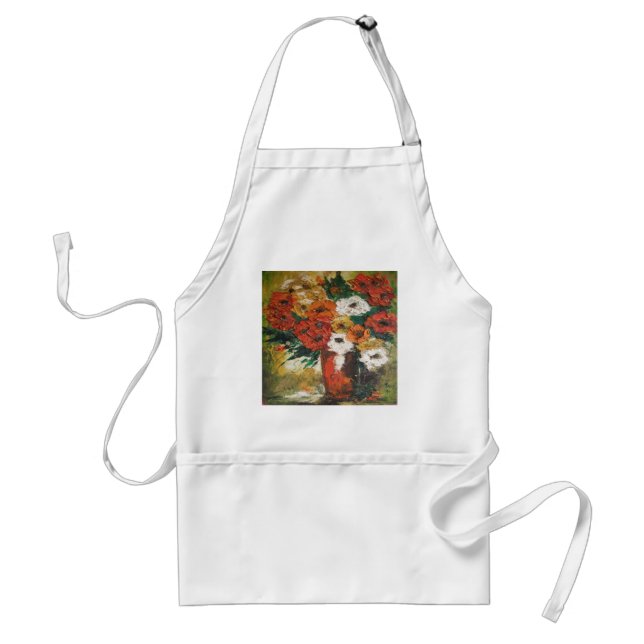 Tablier Apron Ann Hayes Peinture Fleurs Rouges Mélangées (Devant)