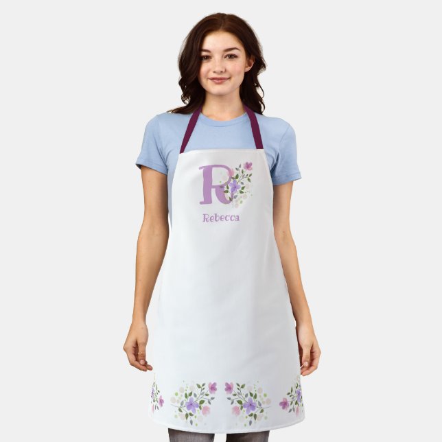 Tablier Apron avec l'Initiale du Porteur & Nom avec Fleurs (Porté)