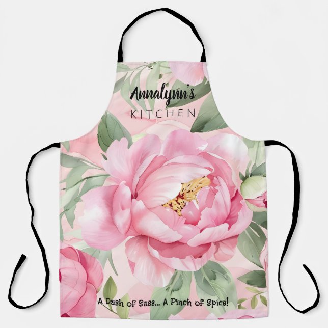TABLIER APRON BOTANIQUE ROSE ROSE BLANC ÉLÉGANT (Recto)
