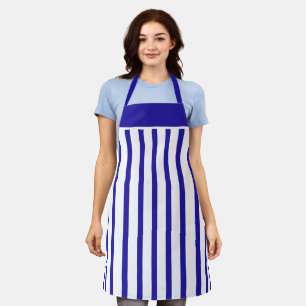 Tablier Apron Cafe Royal Blue and White Strie