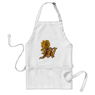 Tablier Apron de pivoine d'or Monogram Initial M
