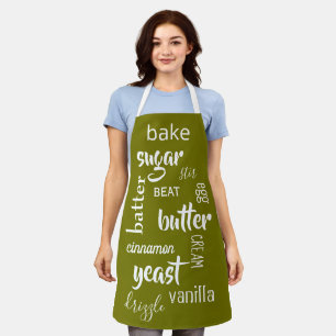 Tablier Apron des mots de cuisson vert olive