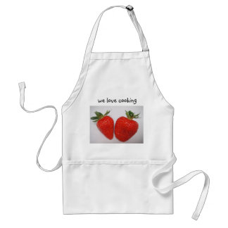 Tablier Apron deux fraises, texte : "nous aimons la cuisin