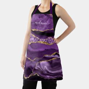 Tablier Apron en marbre violet or cadeau avec nom personna