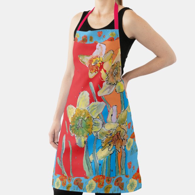 Tablier Apron floral à fleurs rouges de feuillus (Insitu)