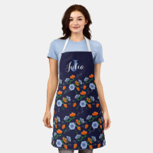 Apron floral bleu et orange du pavot