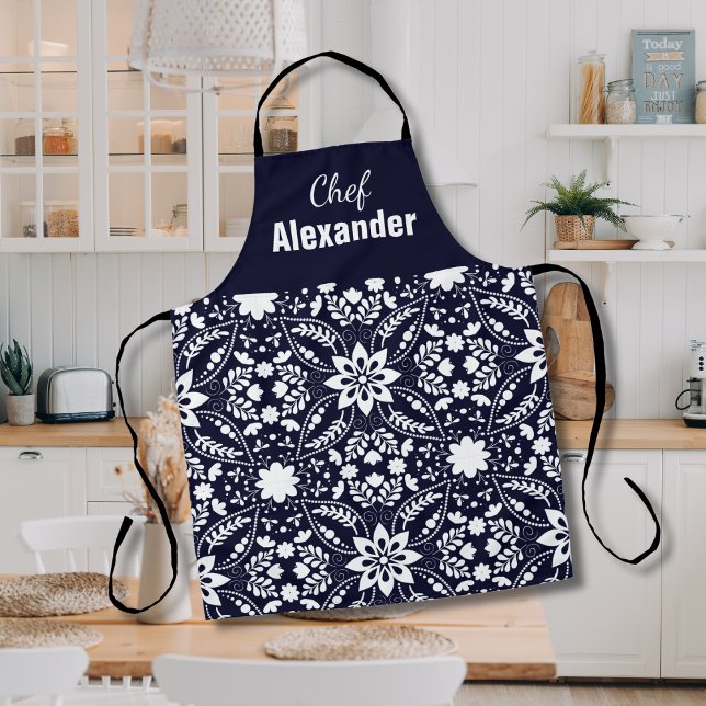 Tablier Apron floral marine et blanc (Créateur téléchargé)