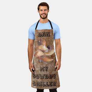 Tablier Apron Gros Cowboy's Boot & Casquette sur Paint Gri