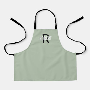 Tablier Apron moderne sauge vert monogramme nom de garçon