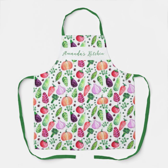 Tablier Apron Motif de jardin végétal aquarelle (Recto)