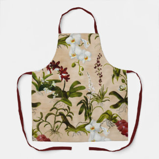 Tablier Apron - Motif orchidée en beige